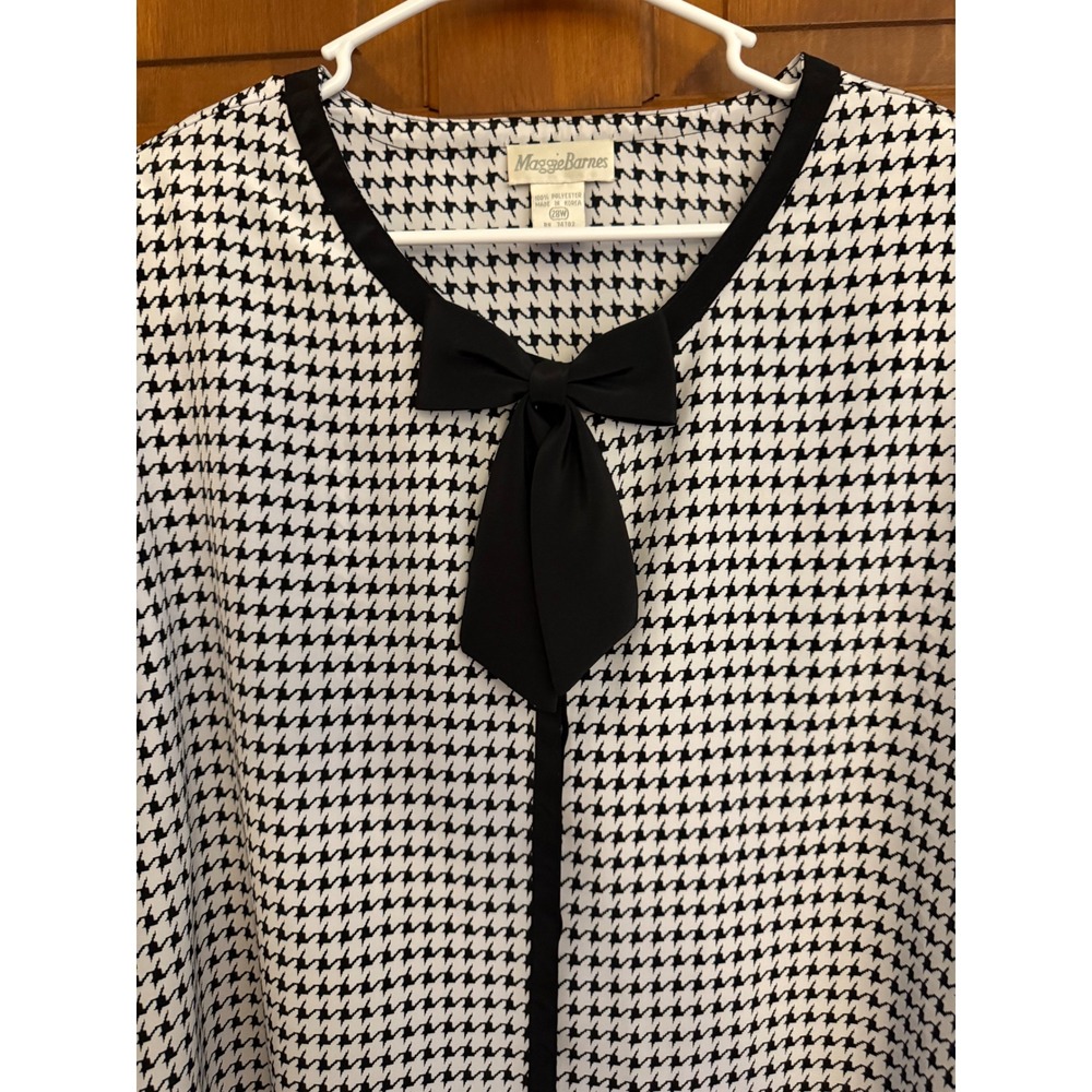 Maggie Barnes Houndstooth Bow Blouse Womens Size 28 Button-Down Holiday Office - Picture 5 of 13